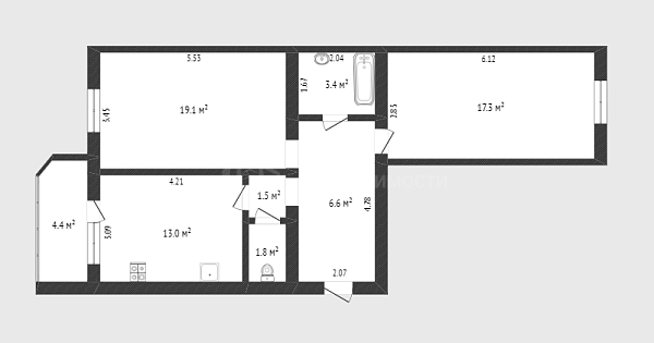 2-к квартира, 67 кв.м., Амурская улица, 4