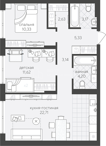 2-к квартира в новостройке, 63 кв.м., Алексея Сергиенко,  20 / Западносибирская, стр. 661