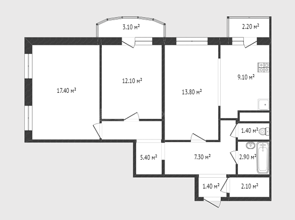 3-к квартира, 72 кв.м., улица Героев Космоса, 17