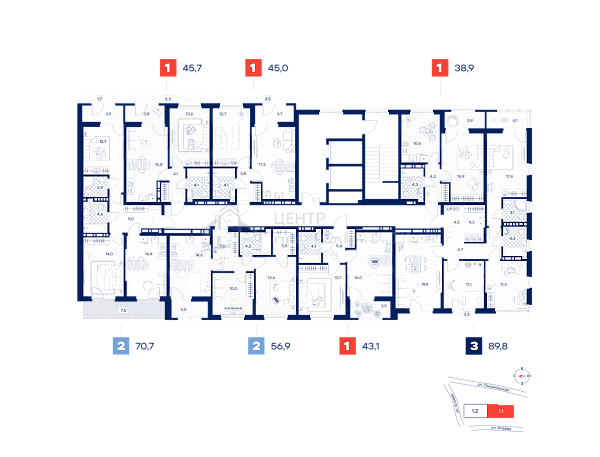 3-к квартира в новостройке, 89 кв.м.