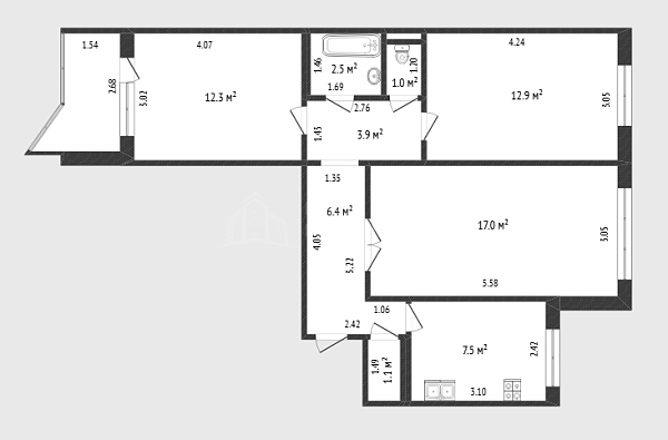 3-к квартира, 65 кв.м., улица Пермякова, 25