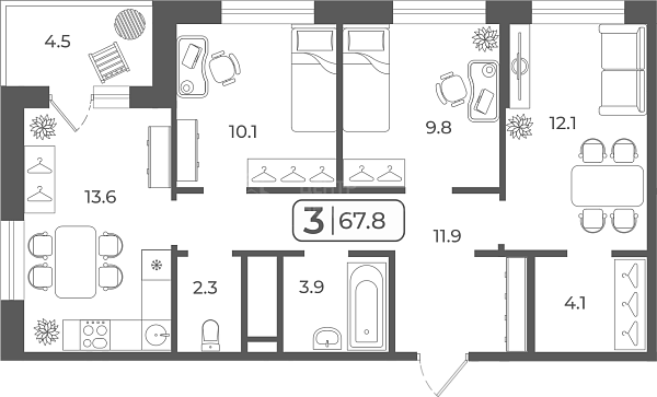 3-к квартира в новостройке, 67 кв.м., Дамбовская улица, 25к1