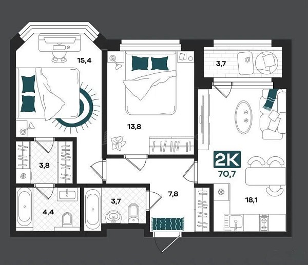 2-к квартира, 70 кв.м., улица Евгения Войнова, 8