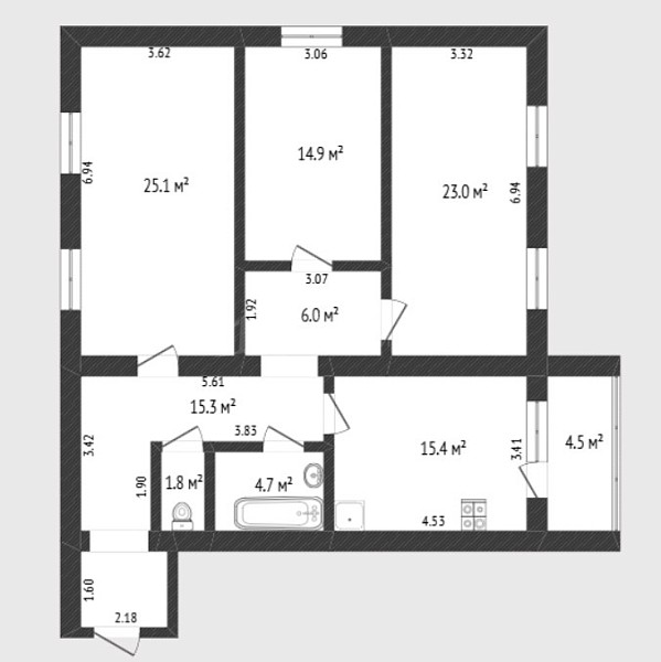 3-к квартира, 106 кв.м., улица Льва Толстого, 64
