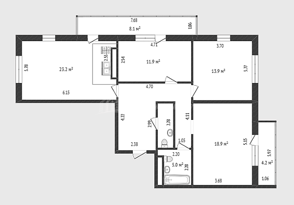 3-к квартира, 90 кв.м., улица Раушана Абдуллина, 2