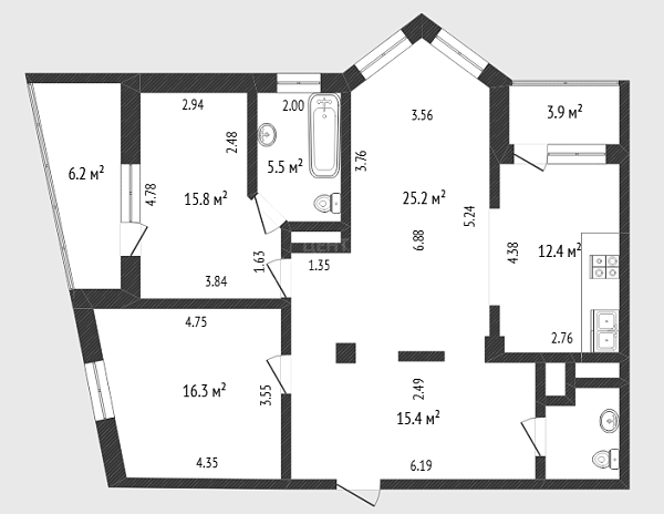 2-к квартира, 92 кв.м., Фабричная улица, 7/1