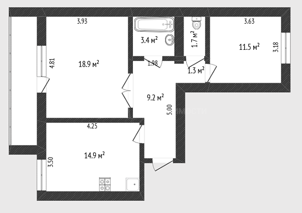 2-к квартира, 60 кв.м., Широтная улица, 126к3