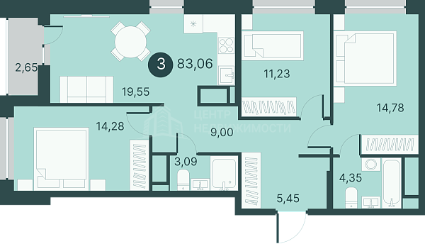 3-к квартира в новостройке, 84 кв.м., город Тюмень, Тюменская область