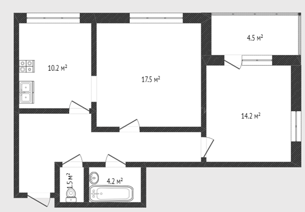 2-к квартира, 59 кв.м., улица Бориса Житкова, 6