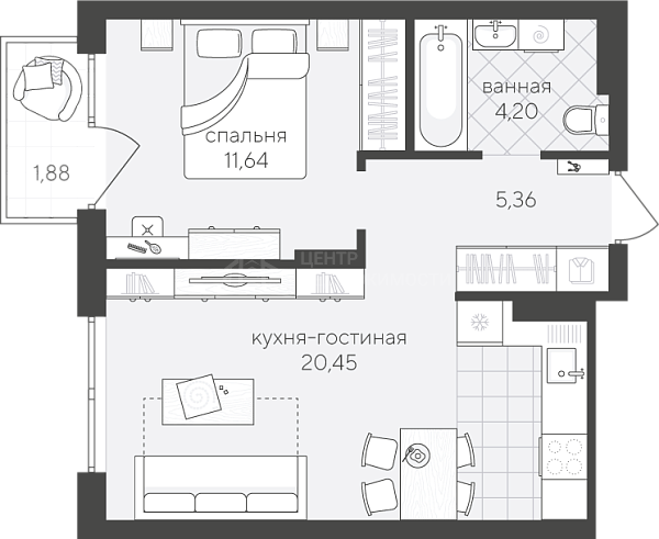 1-к квартира в новостройке, 43 кв.м., Василия Шамова, 8