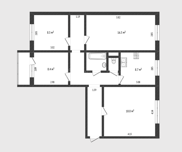 4-к квартира, 81 кв.м., Молодёжная улица, 70к1