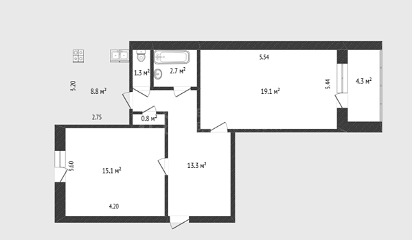 2-к квартира, 61 кв.м., улица Салтыкова-Щедрина, 36