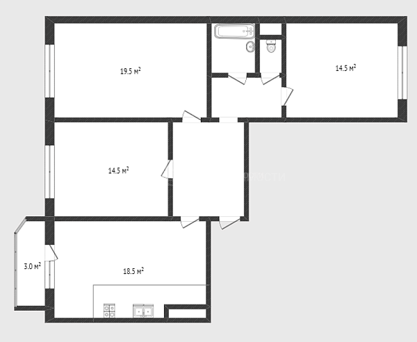 3-к квартира, 86 кв.м., улица Монтажников, 41