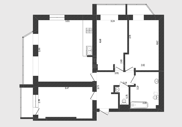 4-к квартира, 101 кв.м., Рижская улица, 64/1