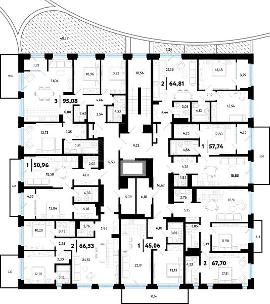 3-к квартира в новостройке, 95 кв.м.