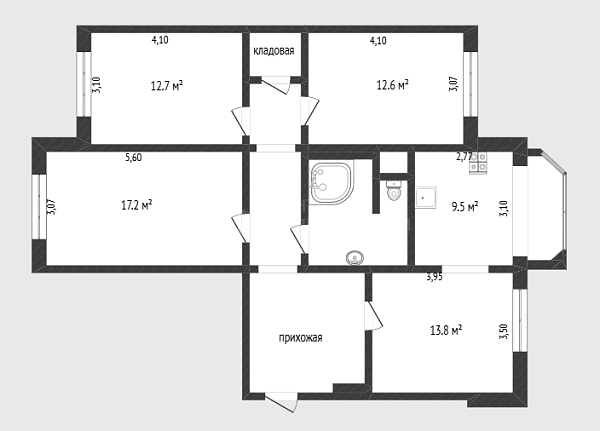 3-к квартира, 91 кв.м., Инженерная улица, 68