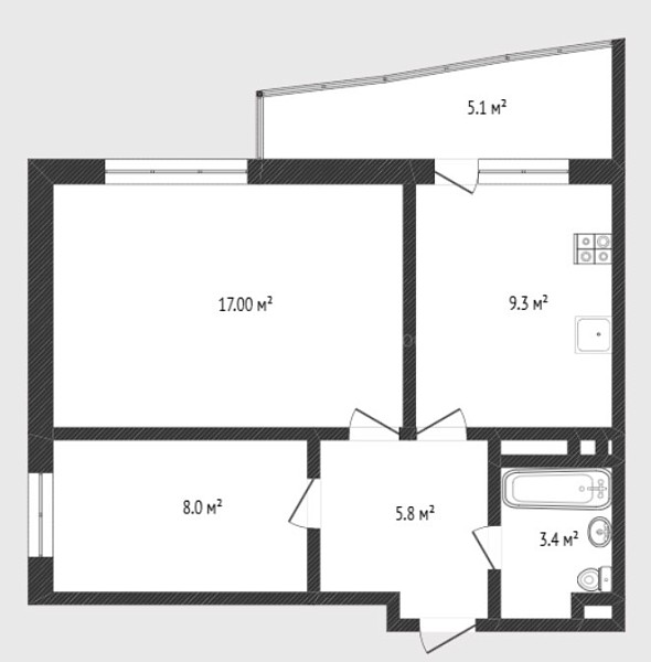 2-к квартира, 43 кв.м., улица Газовиков, 49