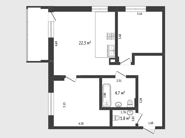 2-к квартира, 68 кв.м., Велижанская улица, 66к2