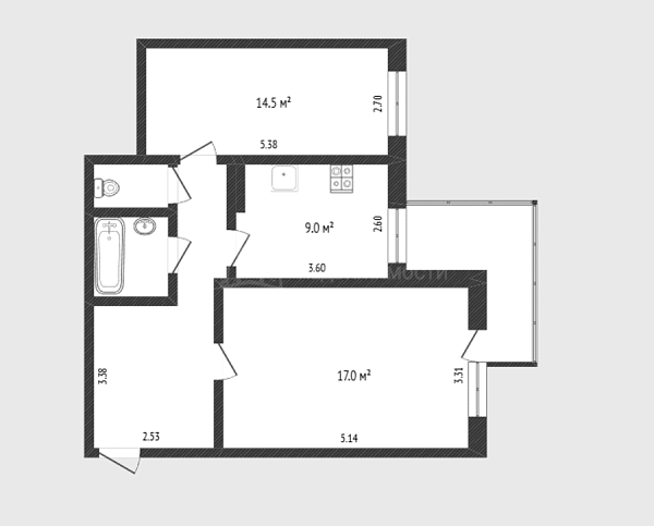 2-к квартира, 55 кв.м., улица Николая Чаплина, 125