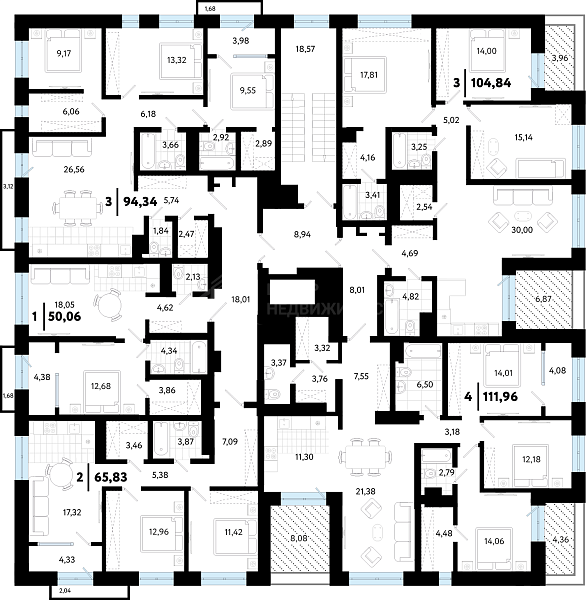 3-к квартира в новостройке, 94 кв.м.