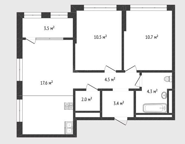 2-к квартира, 57 кв.м., улица Евгения Войнова, 3к2