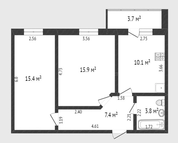 2-к квартира, 52 кв.м., Линейная улица, 15