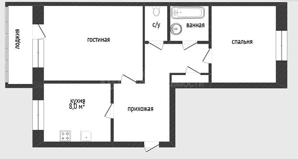 2-к квартира, 51 кв.м., улица Щербакова, 110