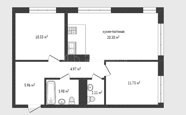 2-к квартира, 58 кв.м., улица Василия Подшибякина, 11