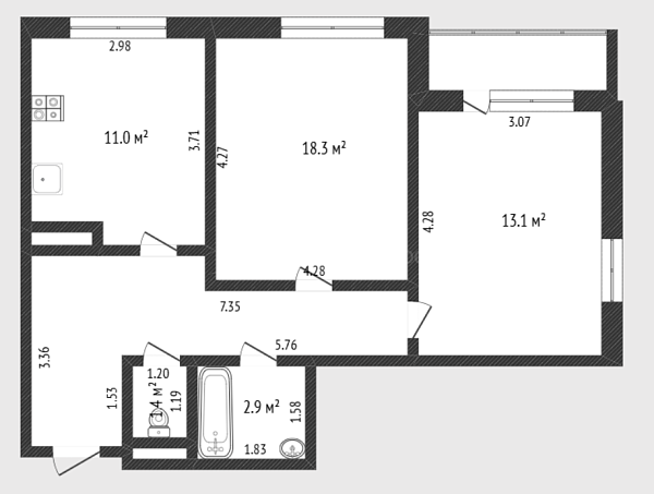 2-к квартира, 58 кв.м., Велижанская улица, 68