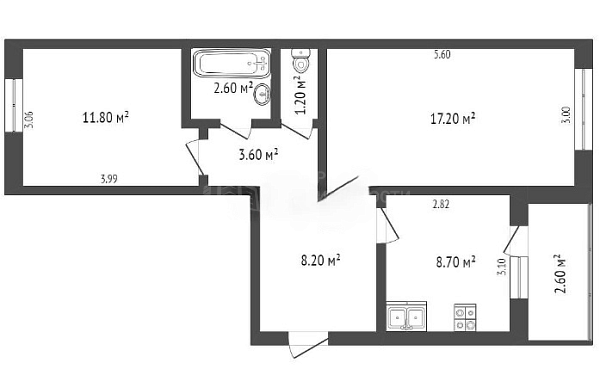 2-к квартира, 53 кв.м., улица Монтажников, 15А
