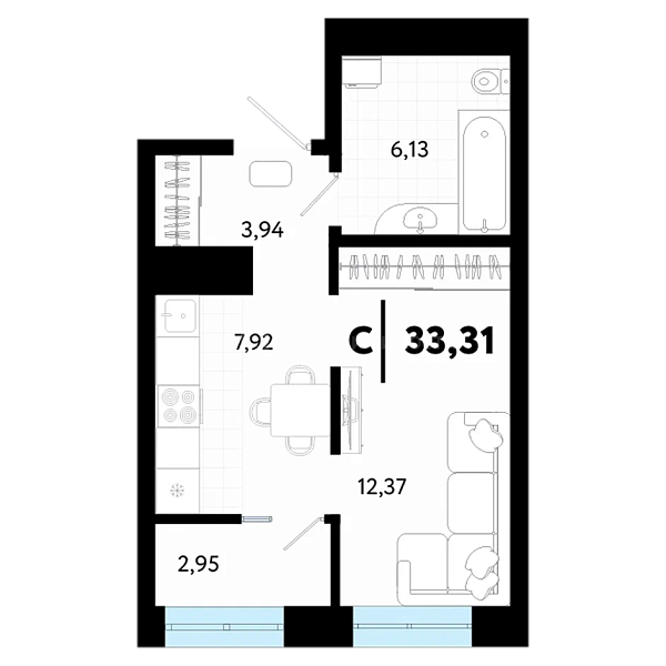 1-к квартира в новостройке, 33 кв.м., ул Малышева,  31, корпус 1