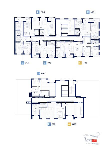 3-к квартира в новостройке, 86 кв.м.