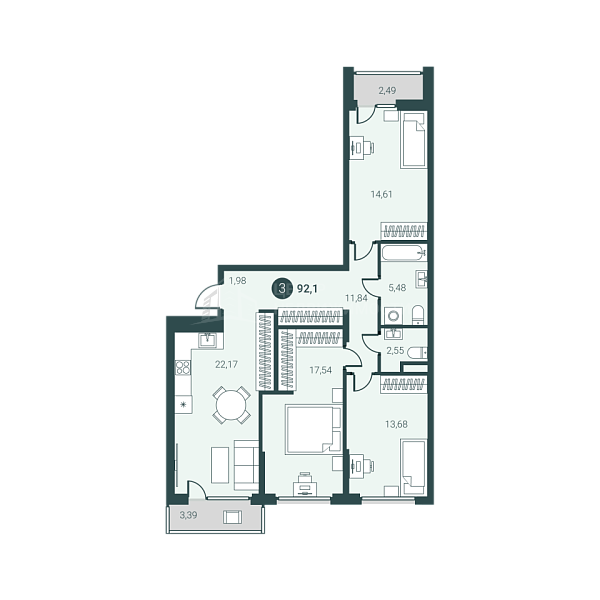 3-к квартира в новостройке, 92 кв.м., Разведчика Кузнецова, 5
