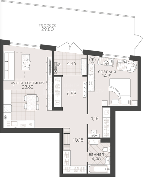 1-к квартира в новостройке, 67 кв.м., Сергея Свиридова, 13