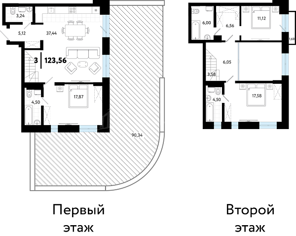 3-к квартира в новостройке, 123 кв.м., ул Бирюзова, 8