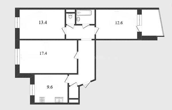 3-к квартира, 65 кв.м., Комсомольская улица, 44