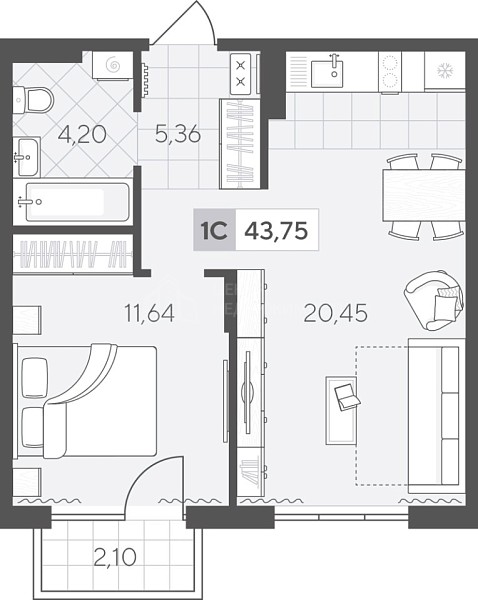 1-к квартира в новостройке, 43 кв.м., Сергея Свиридова, 11