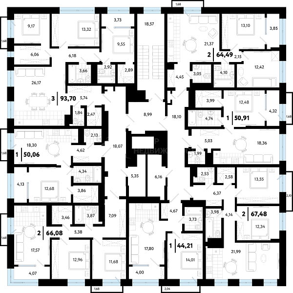 3-к квартира в новостройке, 93 кв.м.