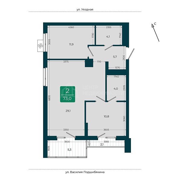 2-к квартира в новостройке, 73 кв.м.