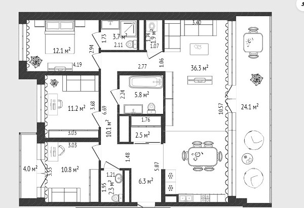 3-к квартира, 103 кв.м., улица Виктора Тимофеева, 10