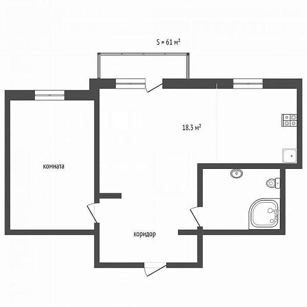 1-к квартира, 61 кв.м., улица Шиллера, 47