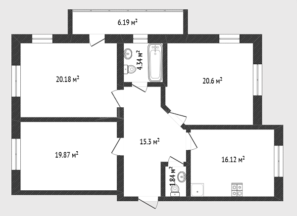 3-к квартира, 100 кв.м., 6-й микрорайон, улица Валерии Гнаровской, 12к6