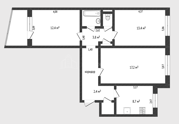 3-к квартира, 65 кв.м., Боровская улица, 5