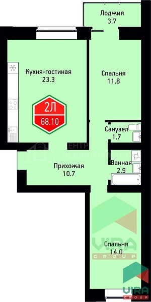 2-к квартира в новостройке, 68 кв.м., жилой комплекс На Ватутина