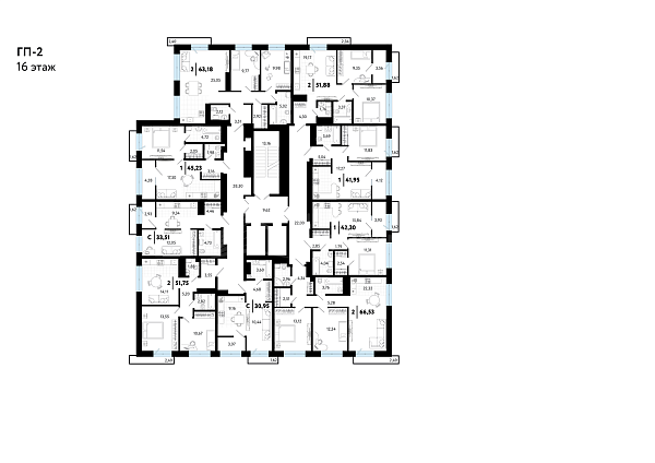 2-к квартира в новостройке, 63 кв.м.