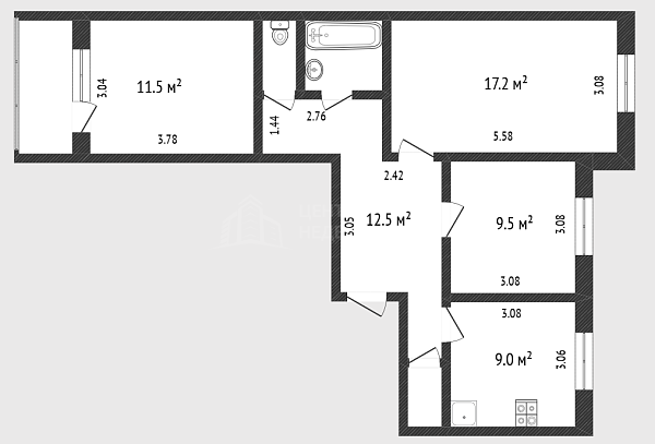 3-к квартира, 65 кв.м., улица Демьяна Бедного, 104
