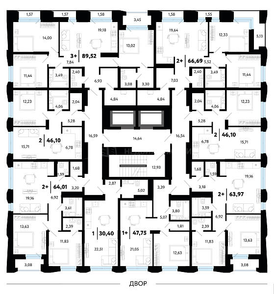 3-к квартира в новостройке, 89 кв.м.