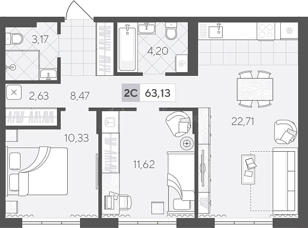 2-к квартира в новостройке, 63 кв.м., Сергея Свиридова, 11