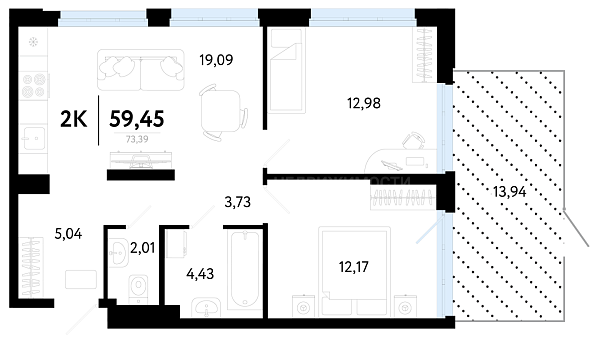 2-к квартира в новостройке, 59 кв.м., Калининский, ул Василия Малкова, 32