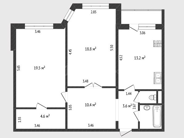 2-к квартира, 73 кв.м., улица Малыгина, 8